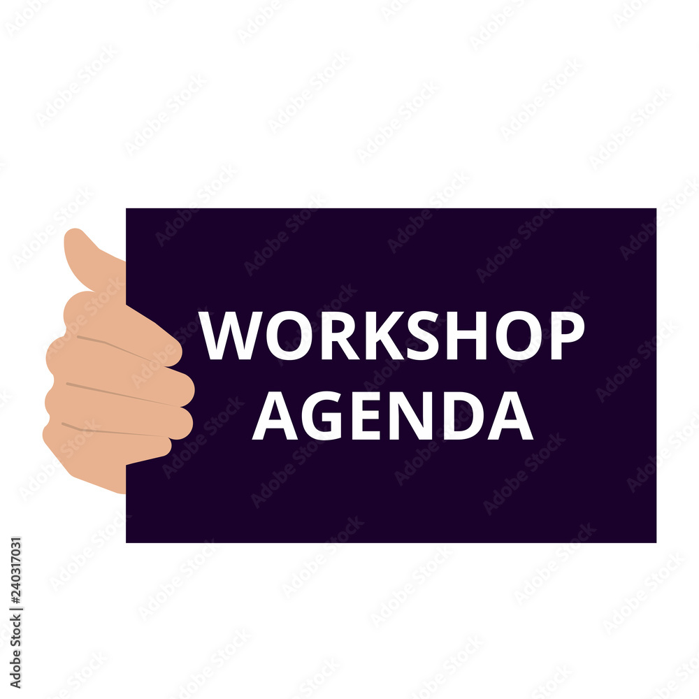 Writing note showing Workshop Agenda. Writing note showing Workshop Agenda.
