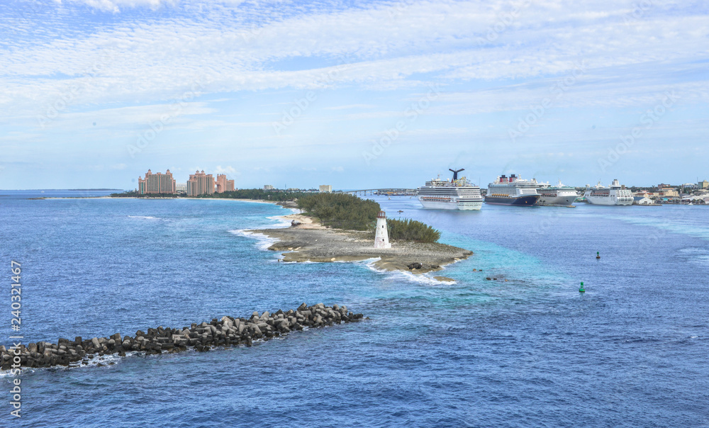 Look on Nassau bay and light house and Atlantis resort 