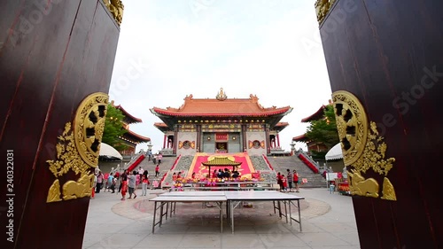 LENG NOEI YI TEMPLE, NONTHABURI, THAILAND - 2015/02/19 : People activity at The largest and most important Chinese Buddhist temple in Bangkok names 