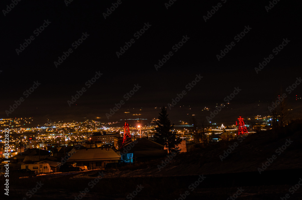 Obraz premium Headframes Outlined in Red Lights