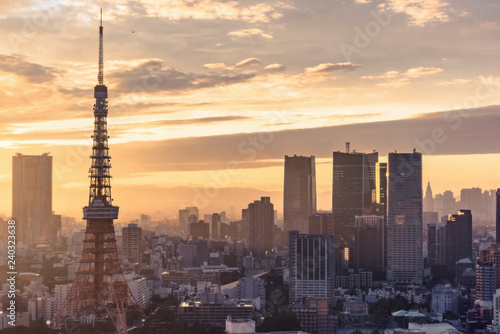 Tokyo at sunset with skyline view from observatory of World Trade Center building