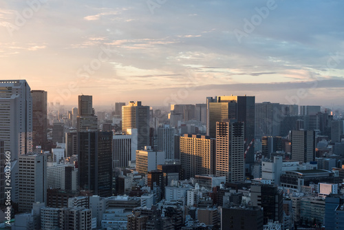 Tokyo cityscape at dusk view from observatory of World Trade Center building