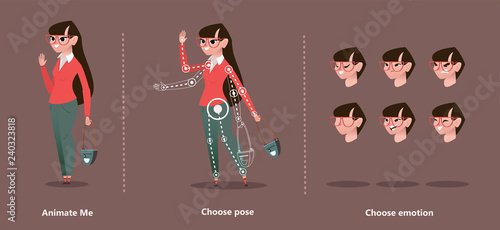 Set of woman emotions and character for animation pose. Cartoon character animation set for your motion design. Business girl cartoon - Vector