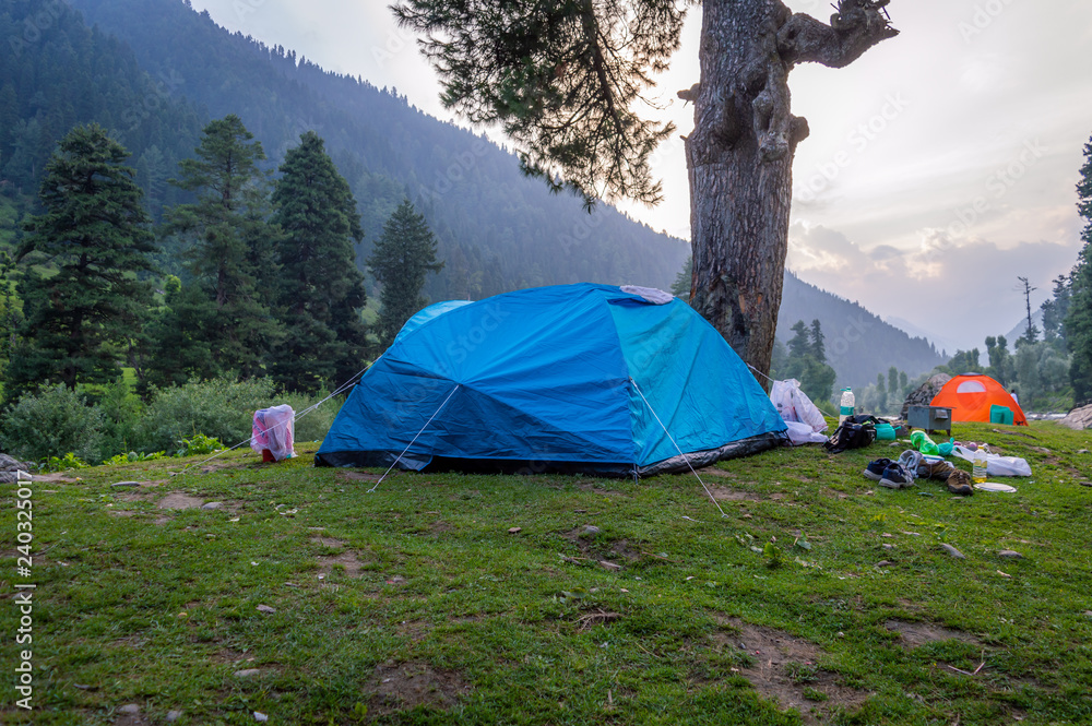 Tents set up for camping in the Himalayan region of Kashmir
