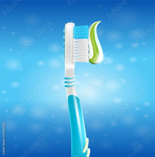 Realistic Illustration Toothbrush with Paste in 3d