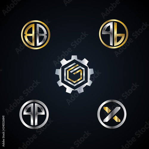 Abstract Silver Gold Metal Letter Logo  Collection Set Sign Symbol Icon