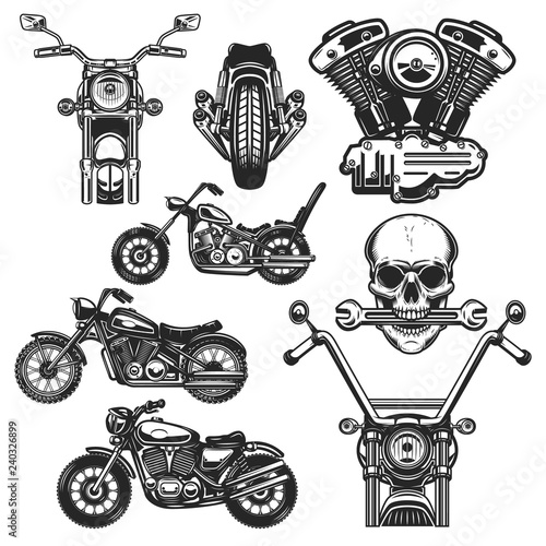 Set of motorcycle design elements. for logo, label, emblem, sign, poster, t shirt.