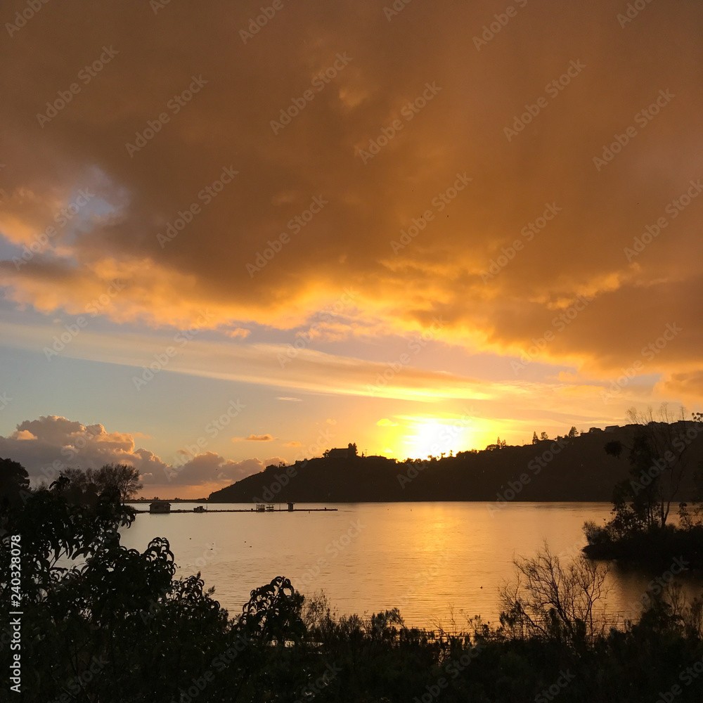 Beautiful sunset at Lake Murray in San Diego California