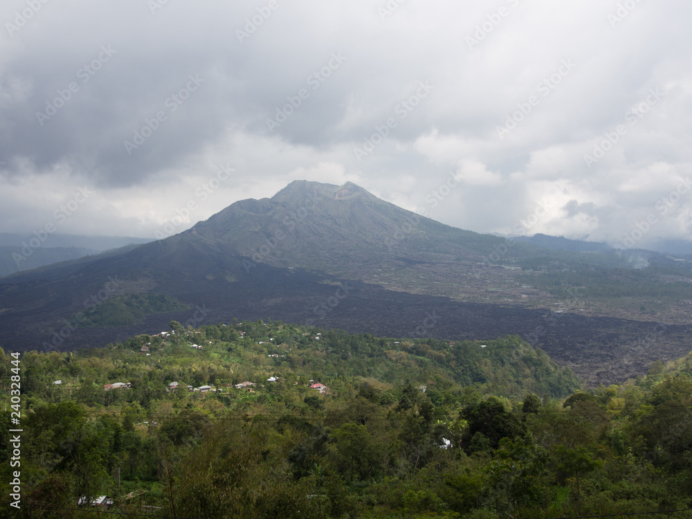 View of Mount Batur on a overcast day 