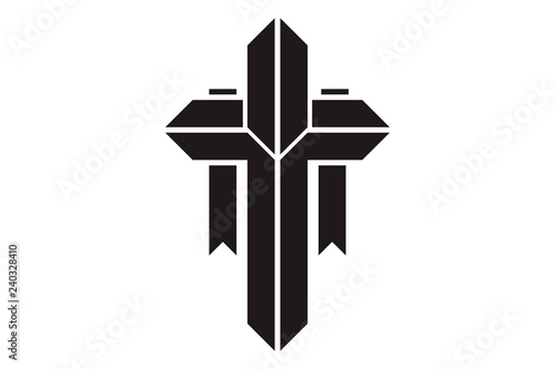 Cross of christian religion. Isolated orthodoxy and catholicism divine symbol in shape of cross, Jesus Christ and God, faith sign. Church and pray, religion and resurrection