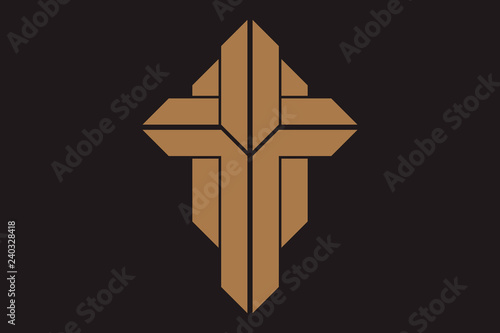 Cross of christian religion. Isolated orthodoxy and catholicism divine symbol in shape of cross, Jesus Christ and God, faith sign. Church and pray, religion and resurrection