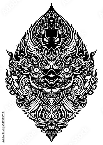 Tao Wassuwan ,Vaisravana, Vessavana Thao Wes Suwan is the God of assets and Buddha Design for thai traditional line drawing neo thai tattoo vector 