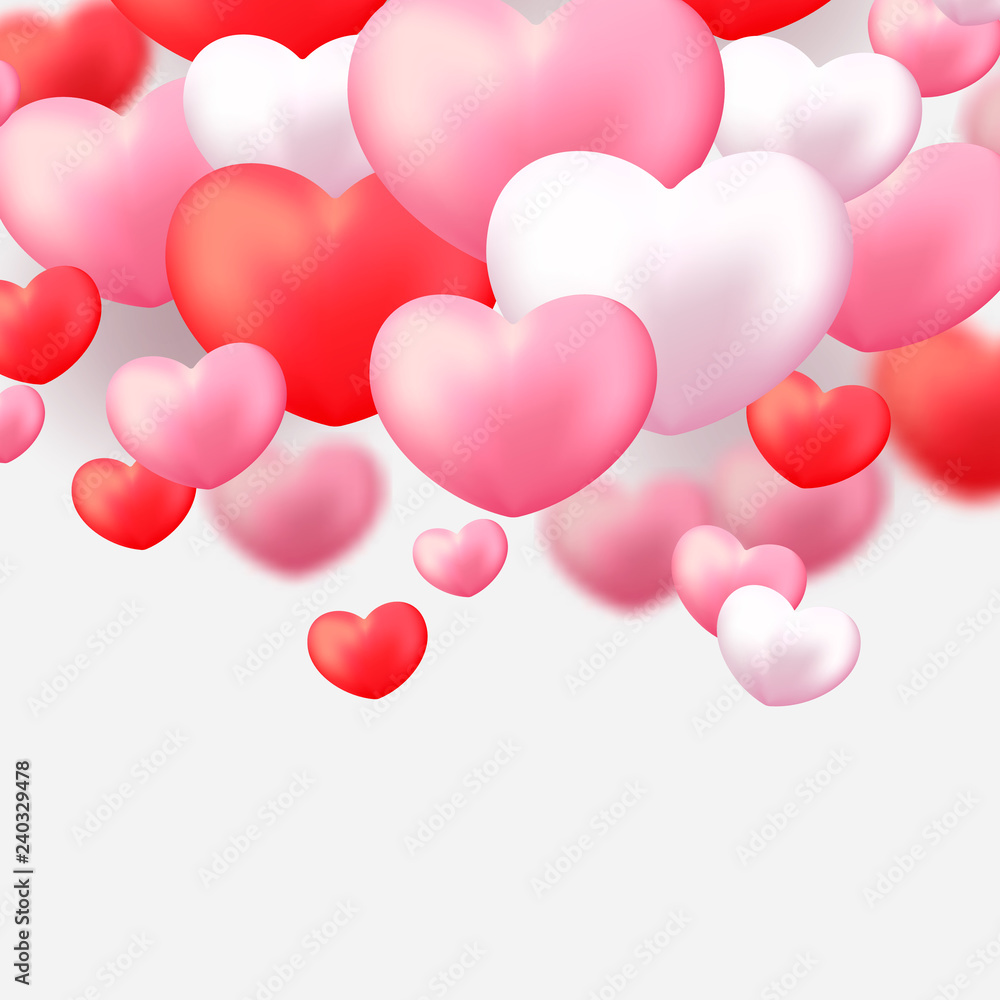 Vector illustration of realistic pink heart. Valentine’s day design. Pink heart isolated on white.