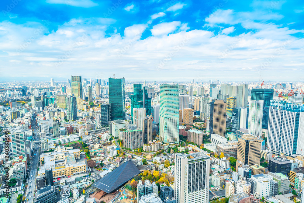 Naklejka premium urban city skyline aerial view in Tokyo, Japan