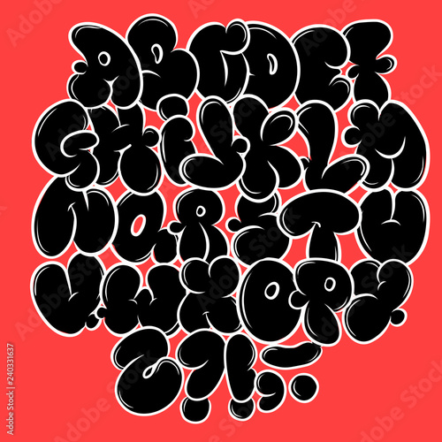 Set street type calligraphy design alphabet graffiti style tag letters write marker brush ink or aerosol paint spray.