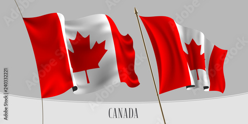 Set of Canada waving flag on isolated background vector illustration