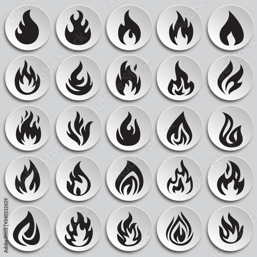 Flame icon set on plates background for graphic and web design, Modern simple vector sign. Internet concept. Trendy symbol for website design web button or mobile app