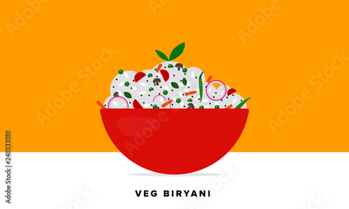 Chicken Biryani Vector Illustration. Traditional Mughlai Indian Cuisine.