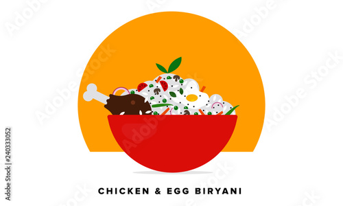 Chicken Egg Biryani Vector Illustration. Traditional Mughlai Indian Cuisine.