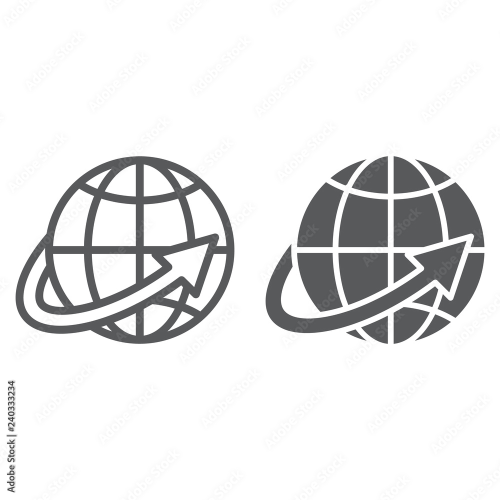 Worldwide shipping line and glyph icon, world and transportation, planet sign, vector graphics, a linear pattern on a white background. Worldwide shipping line and glyph icon, world and transportation, planet sign, vector graphics, a linear pattern on a white background.