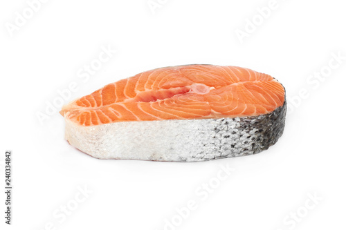 steak of a red fish salmon isolated on white background.