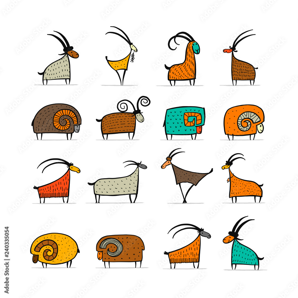 Fototapeta premium Goats and rams collection for your design