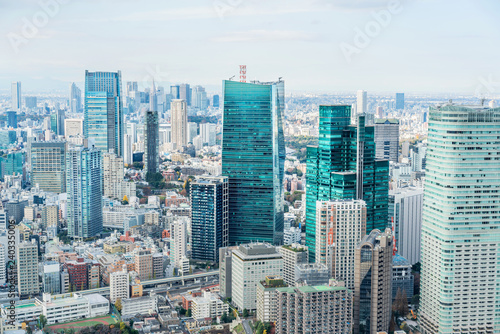 urban city skyline aerial view in Tokyo, Japan