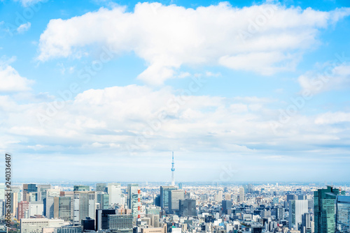 urban city skyline aerial view in Tokyo, Japan