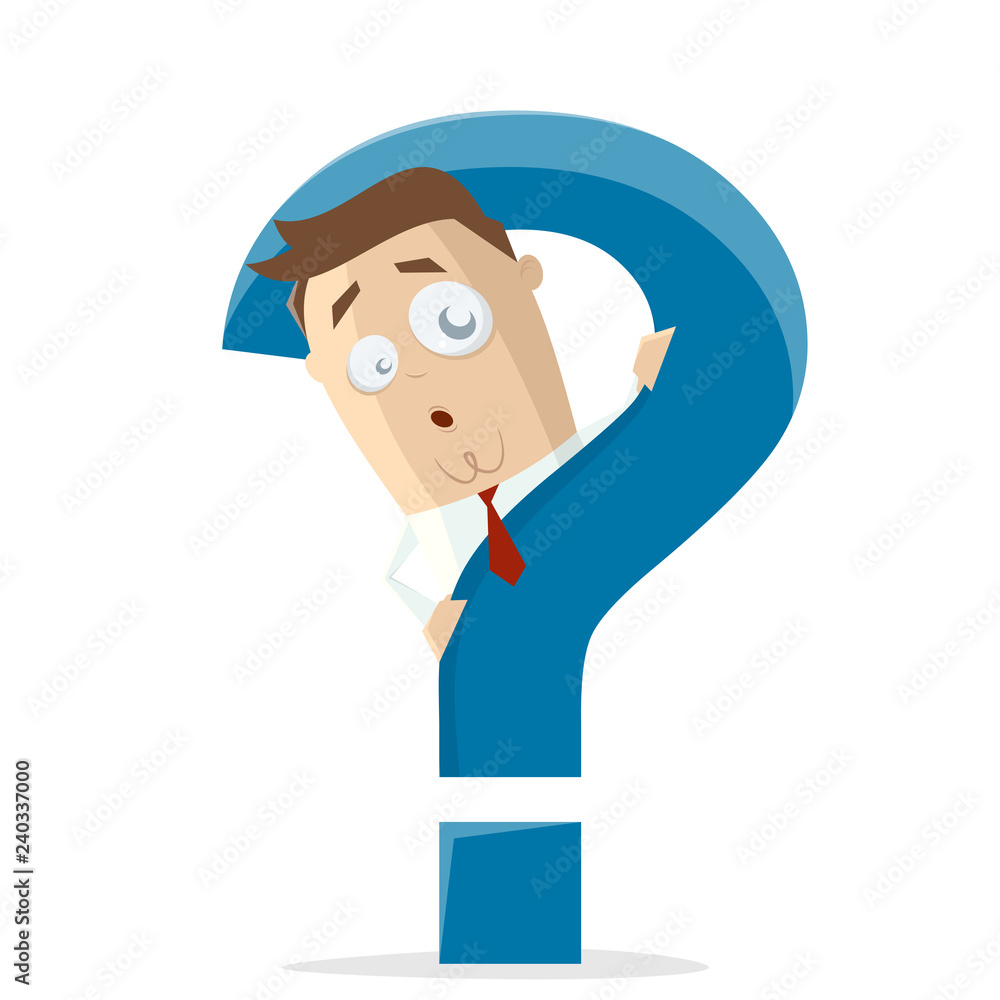 cartoon illustration of a businessman behind a question mark