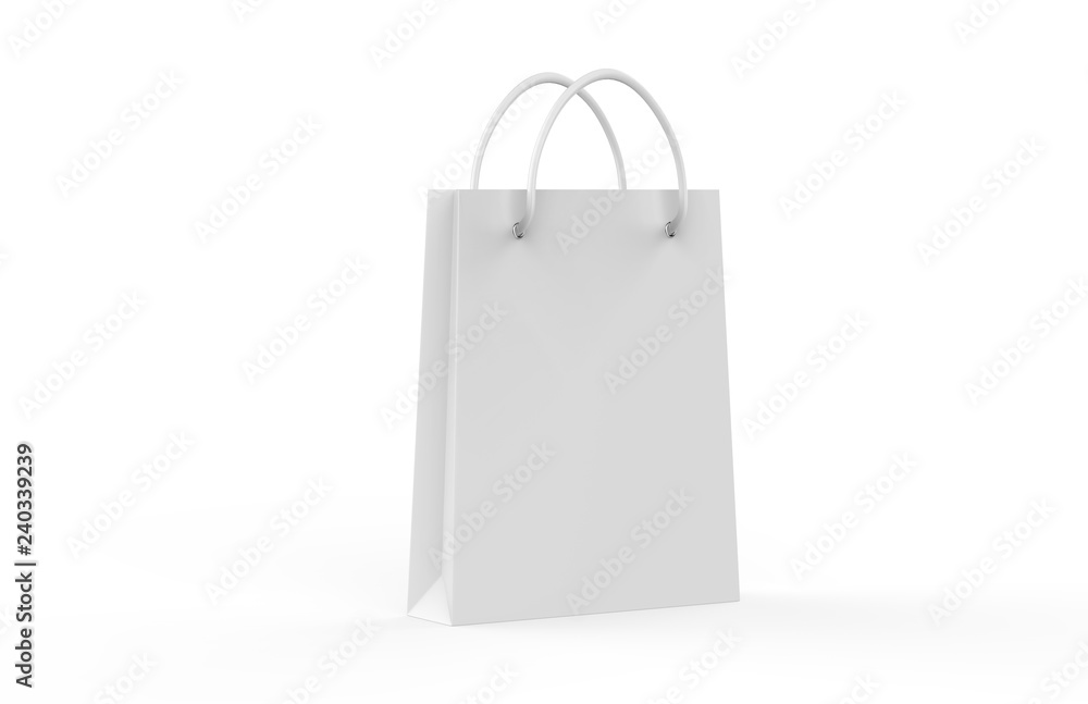 Blank shopping bag mock-up on isolated white background, 3d illustration Blank shopping bag mock-up on isolated white background, 3d illustration
