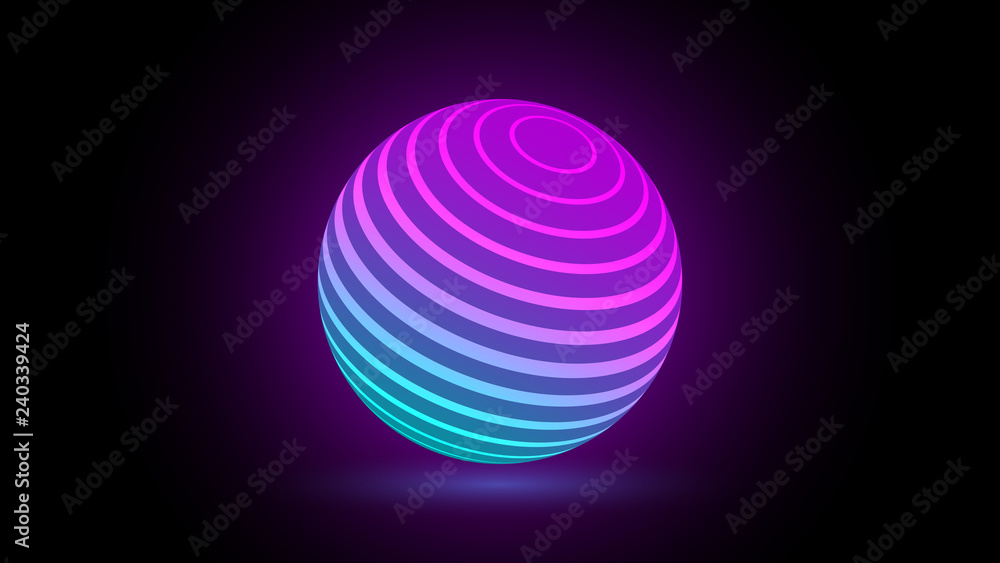 Neon luminescent 3D ball with gradient and a glow effect Neon luminescent 3D ball with gradient and a glow effect