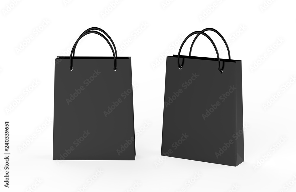 Blank shopping bag mock-up on isolated white background, 3d illustration Blank shopping bag mock-up on isolated white background, 3d illustration