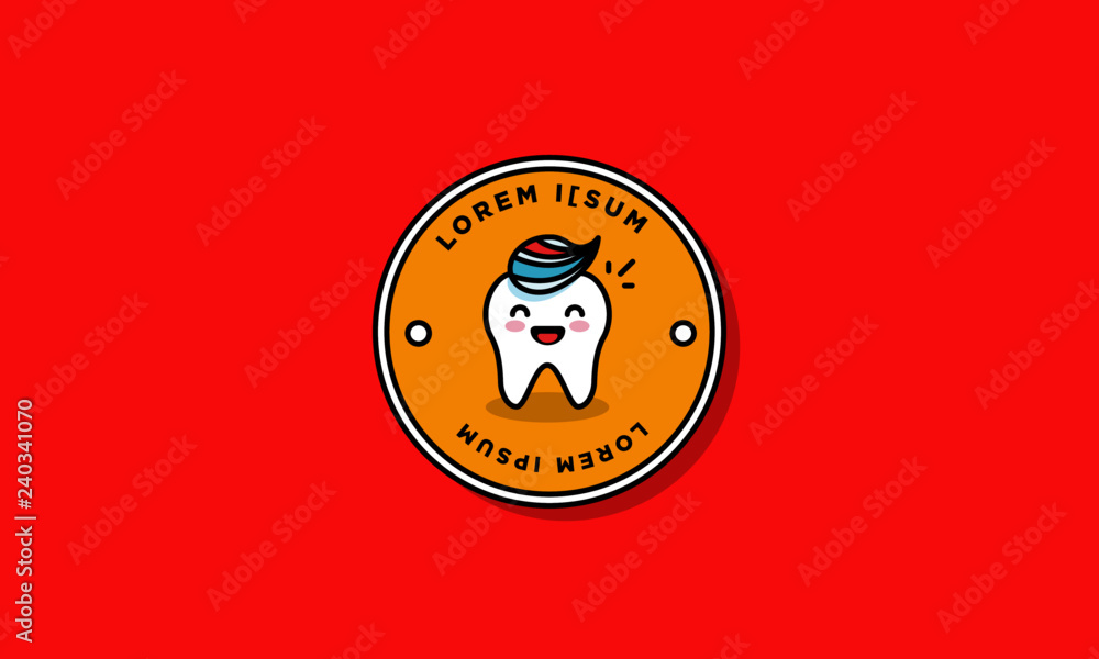 Cute Happy Tooth Badge Sticker with Toothpaste Vector Illustration