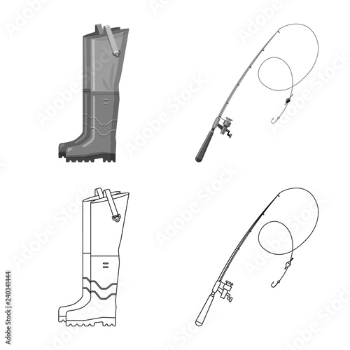 Vector design of fish and fishing logo. Set of fish and equipment stock symbol for web.