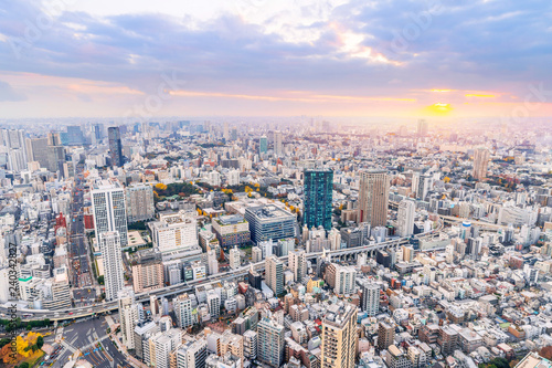 city skyline aerial night view in Tokyo  Japan