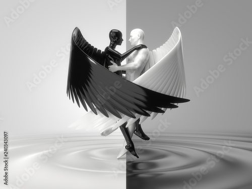 Photos valentines day concept with angelic characters on liquid floor