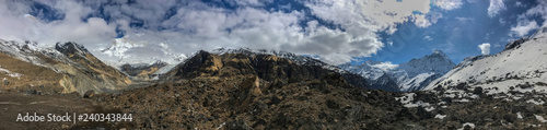 Panoramic scenic view of Annapurna and Machapuchare mountains 