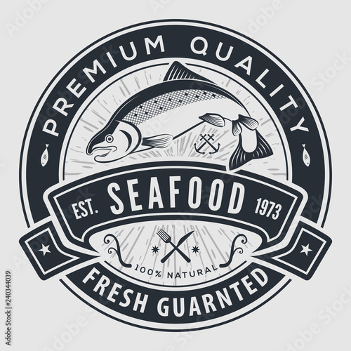 Seafood label, badge, emblem or logo for seafood restaurant menu design element. Vector illustration