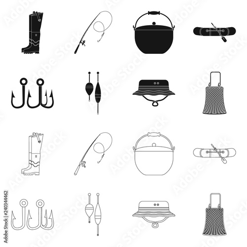 Isolated object of fish and fishing logo. Set of fish and equipment vector icon for stock.