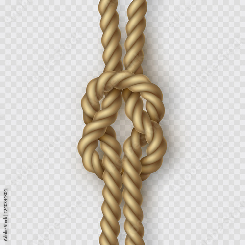 Rope reef or square knot isolated on transparent background. Vector element template.