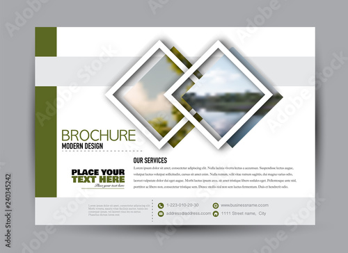 Flyer, brochure, billboard template design landscape orientation for business, education, school, presentation, website. Green color. Editable vector illustration.