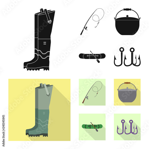 Vector design of fish and fishing symbol. Set of fish and equipment vector icon for stock.
