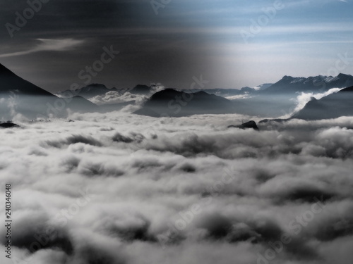 Sea of clouds above the city of Grenoble, France