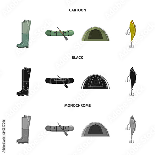 Vector design of fish and fishing logo. Set of fish and equipment stock symbol for web.