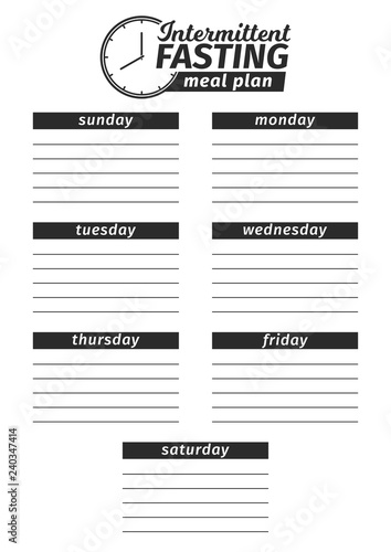 Template for the creation of the food menu. Vector illustration. Seven-day meal plan. black and white illustration