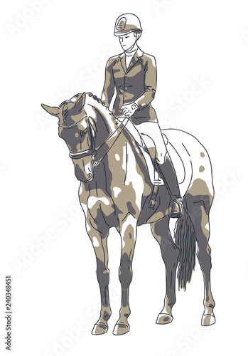 Vector illustration of the rider and the horse stand still. © irinamaksimova