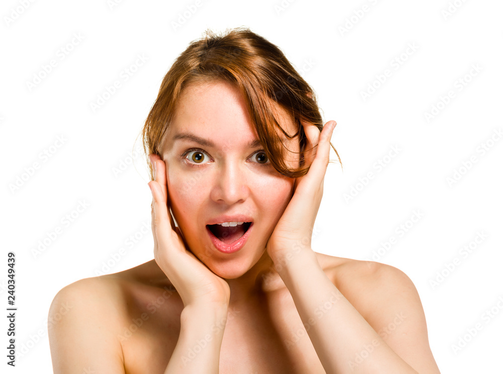 Casual portrait of beautiful woman isolated on white background in studio. Casual portrait of beautiful woman isolated on white background in studio.