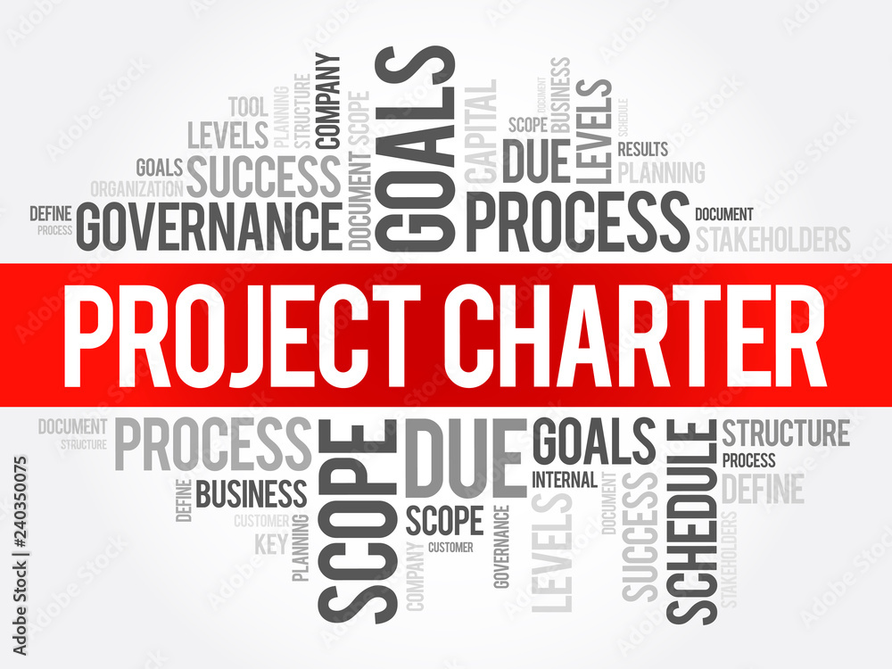 Fototapeta premium Project Charter word cloud collage, business terms such as method, process, leads concept background