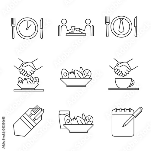 Business lunch linear icons set