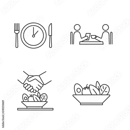 Business lunch linear icons set